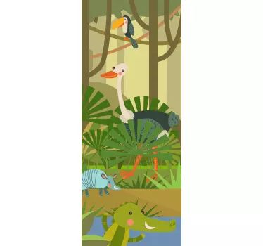 Kinderkamer deursticker dieren in jungle - TenStickers