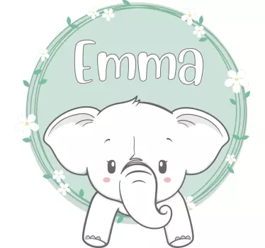 Deursticker olifantje met naam voor babykamer - TenStickers
