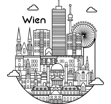 Illustratie van de skyline van wenen locatie sticker - TenStickers