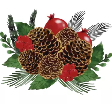 Kerst dennenappel krans sticker - TenStickers