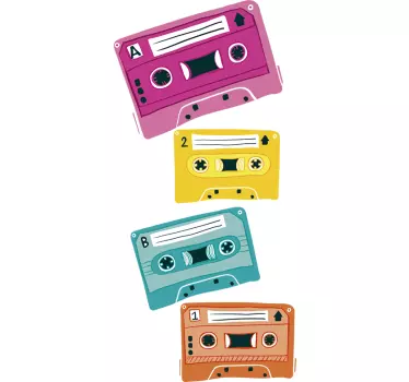 Muursticker jaren 80 gekleurde cassettebandjes - TenStickers