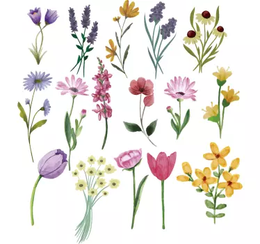 Bloemen muursticker getekende bloemen - TenStickers