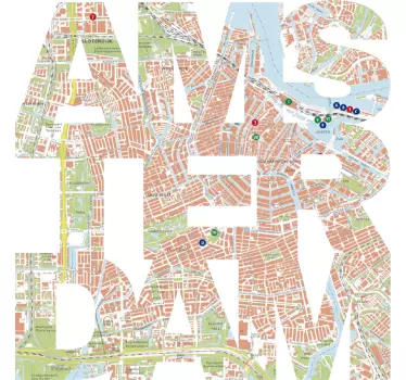 Muurstickers tienerkamer Amsterdam kaart - TenStickers
