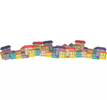Muurstickers woonkamer kleur huisjes - TenStickers