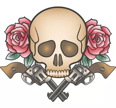 Sticker doodskop pistolen bloemen - TenStickers