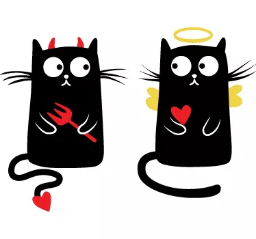 Sticker kinderkamer duivel en engel kat - TenStickers