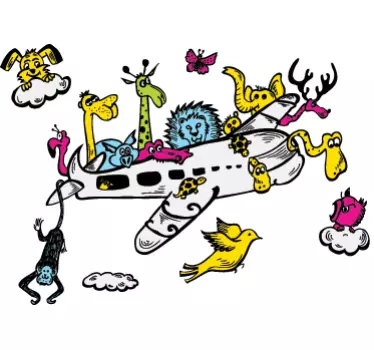 Sticker vliegtuig dieren - TenStickers