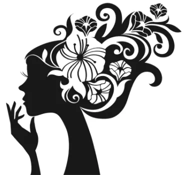Etalage sticker vrouw haren bloemen - TenStickers