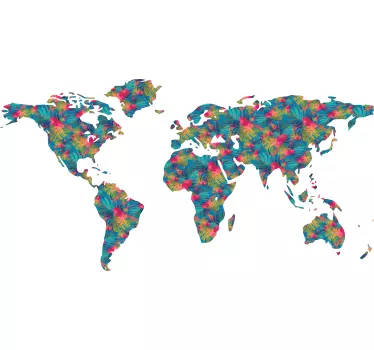 Wereldmap jungle bloemen - TenStickers