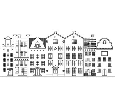 Muurstickers woonkamer grachtpant huisjes Amsterdam - TenStickers