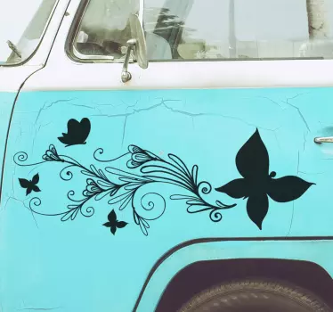 Autosticker Bloem en vlinder - TenStickers