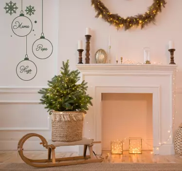 Kerststicker kerstballen met naam - TenStickers