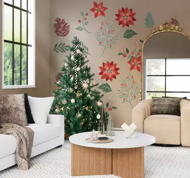 Kerst decoratie stickers bloemen - TenStickers