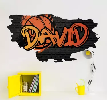 Muursticker oranje graffiti naam met basketbal - TenStickers