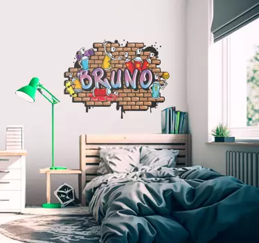 Graffiti naamsticker op muur achtergrond - TenStickers