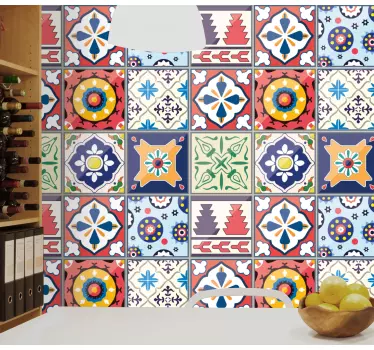 Kleurrijke ornamentele keukentegels Muursticker - TenStickers