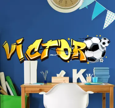 Muursticker voetbal kinderkamer 3D naam - TenStickers