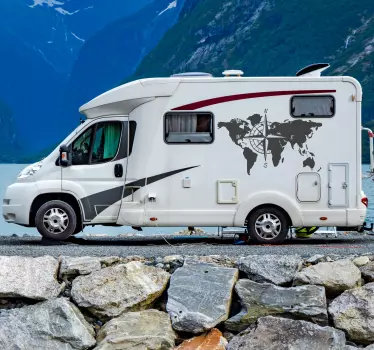 Camper sticker wereldkaart met richtingen - TenStickers