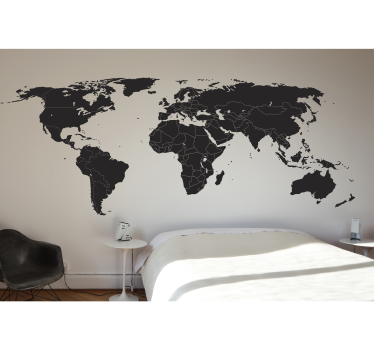 Wereldmap met grenzen sticker - TenStickers