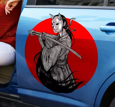 Autostickers Ninja meisje silhouet op rode achtergrond - TenStickers