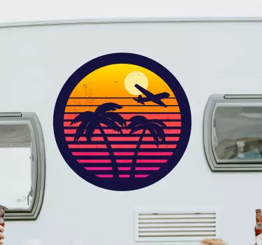 Camper sticker  Oranje retro palmen - TenStickers