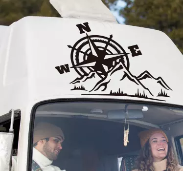 Avontuurlijk kompas camper sticker - TenStickers