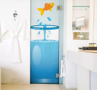Badkamer douchedeur sticker goudvis - TenStickers