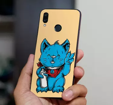 Blauwe kat illustratie huawei sticker - TenStickers