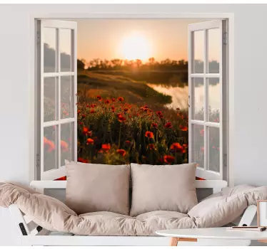 Bloemen stickers 3d-weergaven naar een lente veld met klaprozen - TenStickers