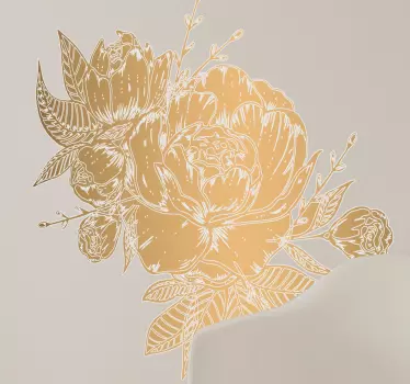 Bloemen muursticker met pioen goud - TenStickers