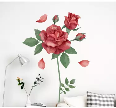 Bloemen muursticker roos rood - TenStickers