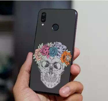 Bloemenschedelmotief huawei sticker - TenStickers