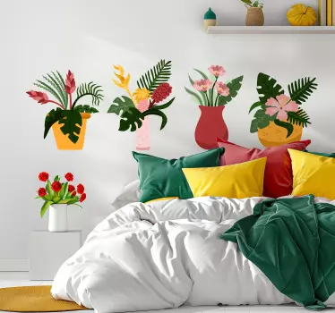 Bloempotten slaapkamer muursticker - TenStickers