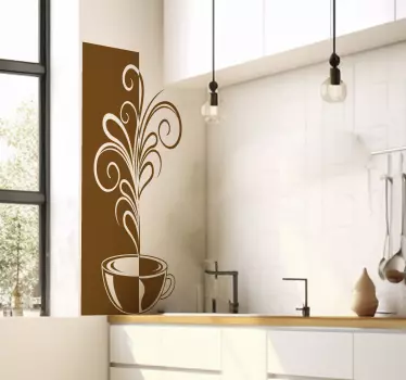 Bruin witte muursticker koffie decoratie lijnen - TenStickers