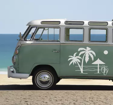 Camper sticker strand met palmbomen en parasol - TenStickers