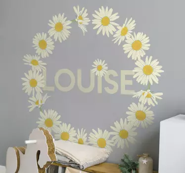 Daisy crown met naam custom bloemen muursticker - TenStickers