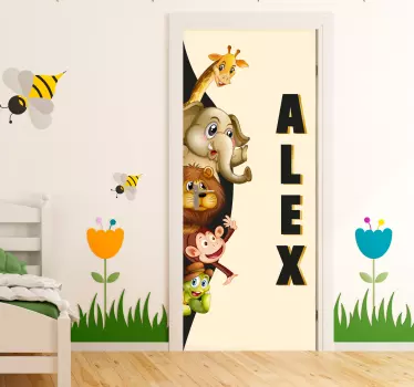 Deur sticker 3d-schattige dieren - TenStickers