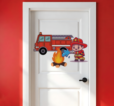 Deursticker brandweerman voor kinderkamer - TenStickers