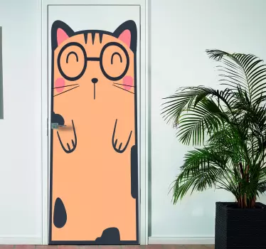 Deursticker kat met bril - TenStickers