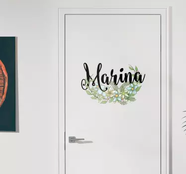 Deursticker bloemen met naam - TenStickers