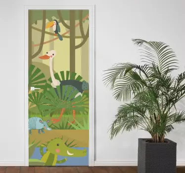 Kinderkamer deursticker dieren in jungle - TenStickers