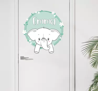 Deursticker olifantje met naam voor babykamer - TenStickers