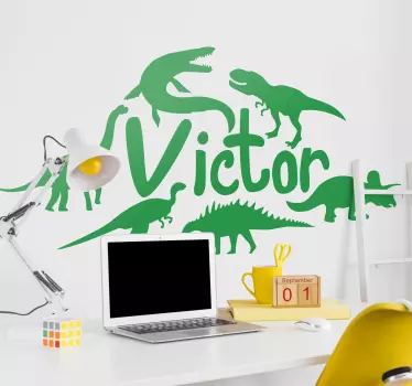 Dino muursticker gepersonaliseerd met naam - TenStickers