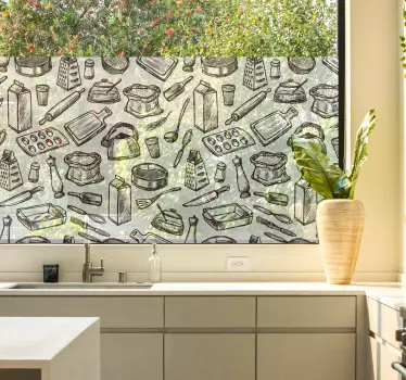 Doorschijnende raamsticker met keukengerei print - TenStickers