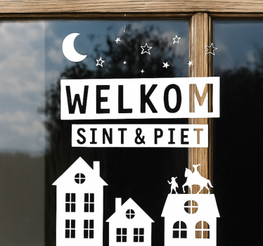 Drie huizen¨welkom sint & piet¨ raamsticker - TenStickers