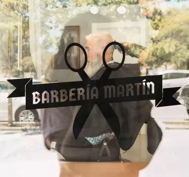 Etalage sticker barbershop schaar logo - TenStickers
