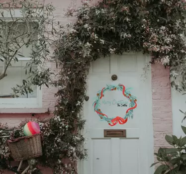 Kerst krans muursticker familienaam - TenStickers