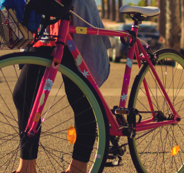 Fiets sticker met bloemen set - TenStickers