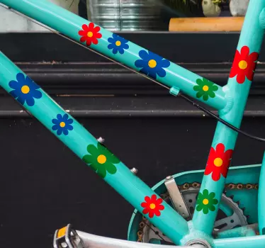 Fiets sticker met kleurrijke individuele bloemen - TenStickers