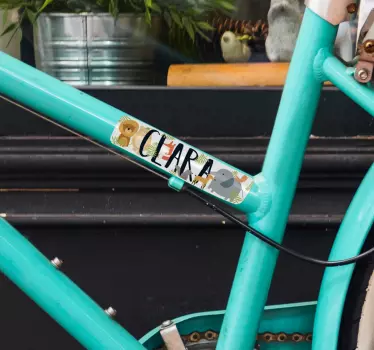 Fiets sticker naam met dieren - TenStickers